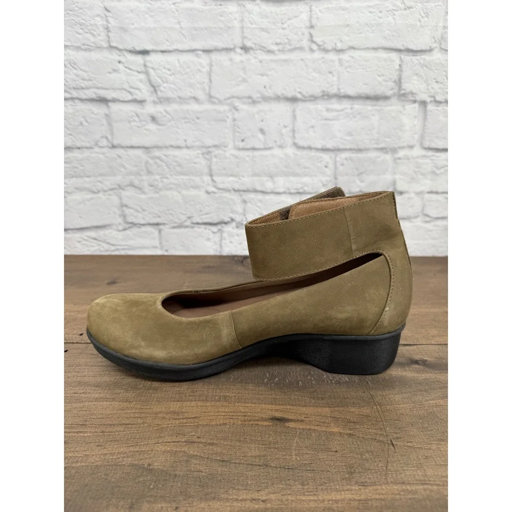 Dansko Olive Green Lulu Ankle Strap Wedge Clogs Leather Shoes Mary Jane 41